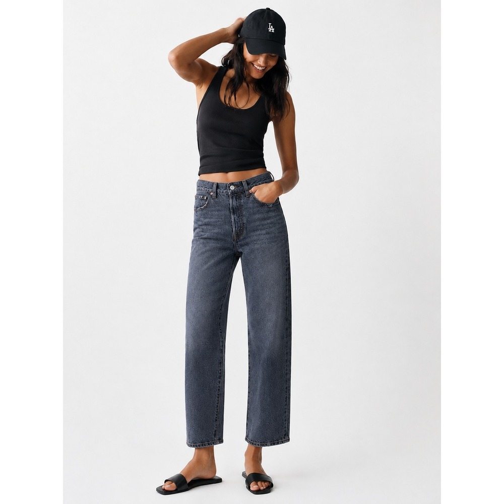 Levi's Premium Ribcage Straight Ankle Jeans Womens 23 High Rise Black Denim